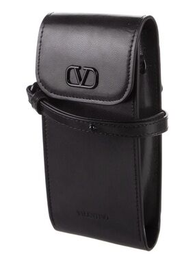 Valentino Garavani Black Leather Phone Pouch